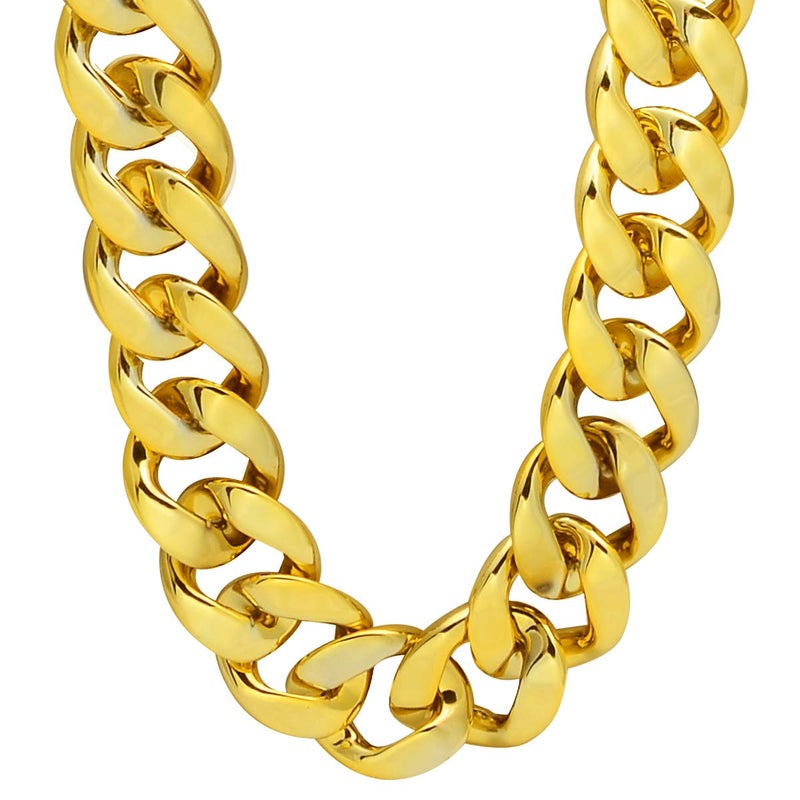 CrazyPiercing Faux Gold Acrylic Chain Necklace, 90s Punk Style Necklace Costume Jewelry, Hip Hop Turnover Chain Necklace, Plastic (32 inches, 35mm) (Gold) - Image 1